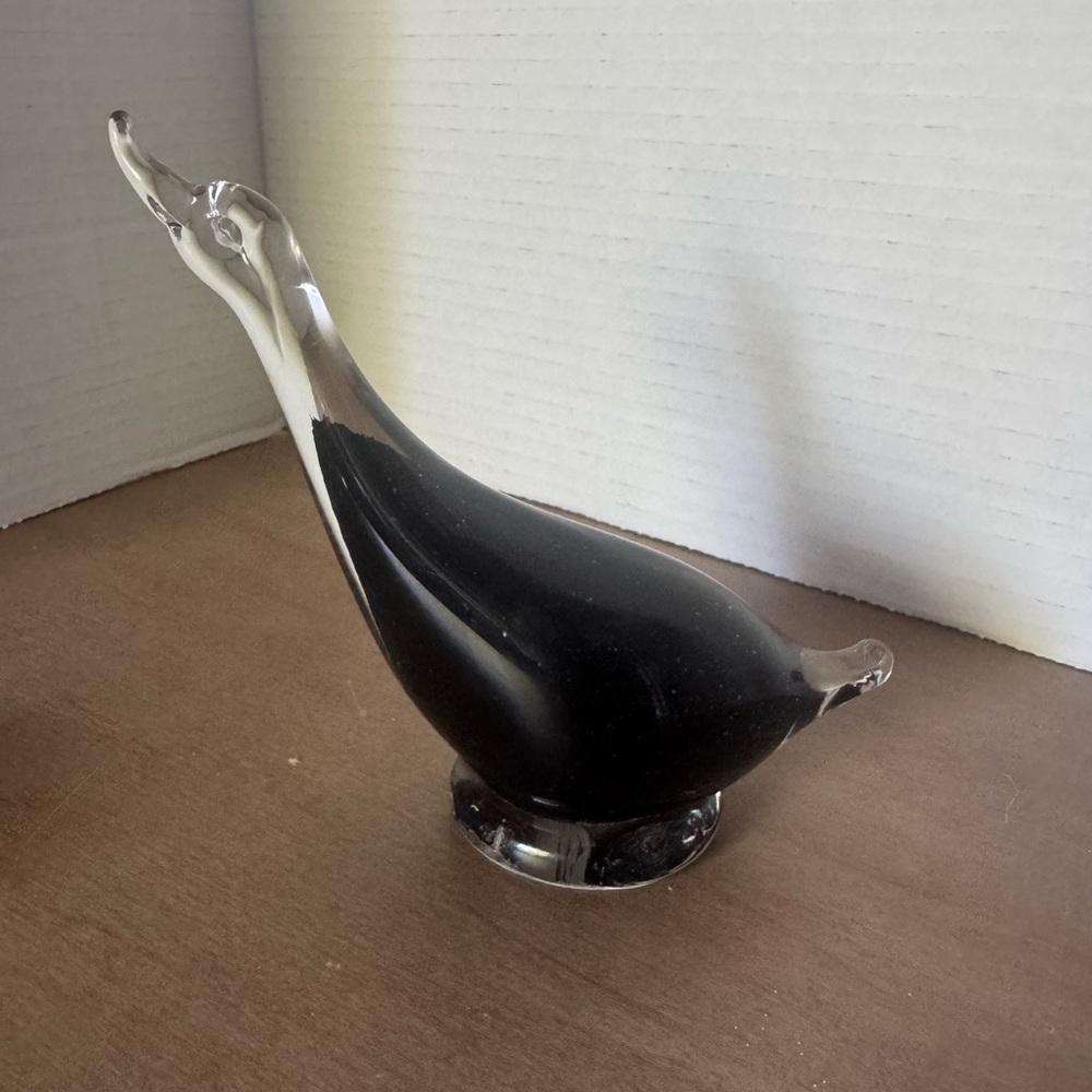 Elegant Black Blown Glass Duck Figurine